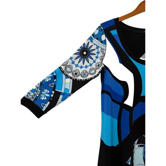 Eva Varro Black Turquoise & White Geometric Design Tunic Top Jersey Knit Size XL - Picture 3 of 6